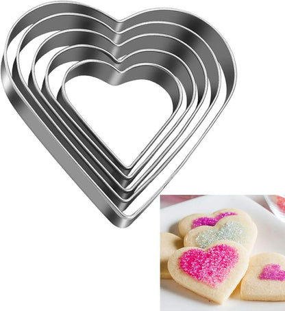Love Heart Cookie Cutter Set Pack of 5 Valentines Day Heart Biscuit Cutter for Sandwiches, Pastries, Fruit and Cakes Birthday, Wedding Baking Tools