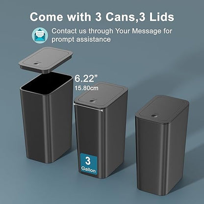 N. NETDOT 3 Pack Small Trash Can with lid, 3 Gallon Bathroom Trash Can,Garbage Can Slim Trash Bin Waste Basket for Bathroom,Kitchen,Bedroom,Living Room,Office,Laundry - Black - Image 5