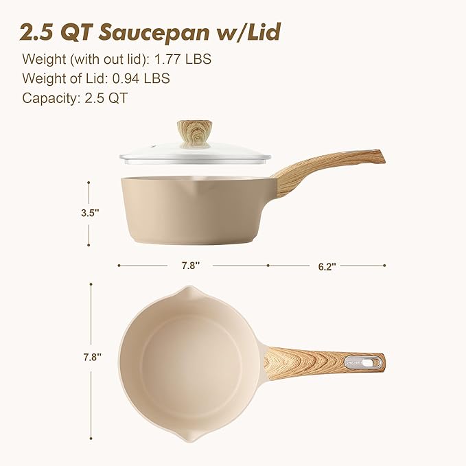 SENSARTE Ceramic Nonstick Sauce Pan with Lid, 2.5 Quart Saucepan with Double Spout, Large Cooking Pot, Non toxic Kitchen Sauce Pot, Non stick Saucier Pan, Induction Cookware, PFOA PTFE PFAS Free - Image 6