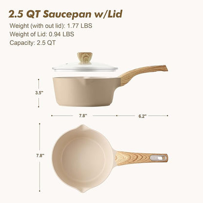 SENSARTE Ceramic Nonstick Sauce Pan with Lid, 2.5 Quart Saucepan with Double Spout, Large Cooking Pot, Non toxic Kitchen Sauce Pot, Non stick Saucier Pan, Induction Cookware, PFOA PTFE PFAS Free - Image 6