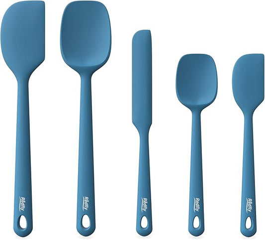 Redfly Silicone Spatula Set, 5 Piece Food Grade Silicone Cooking Utensils Set, Rubber Spatula Heat Resistant Nonstick for Baking, Cooking, Kitchen Utensils Dishwasher Safe Blue by Redfly