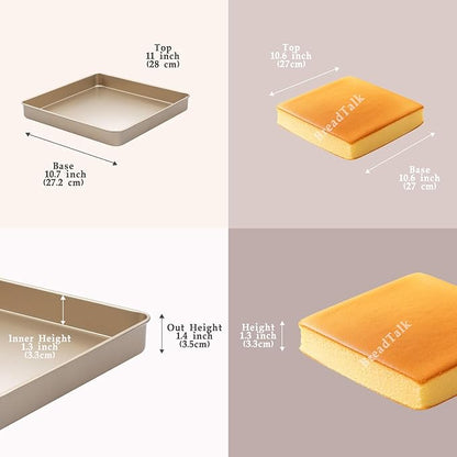 11 Inch Square Baking Sheet Set of 2, Commercial Nonstick Carbon Steel Cookie Sheets, 1.4" Deep Jelly Roll Pan Oven Tray, Non Toxic Bakeware, Heavy Duty & Easy Clean