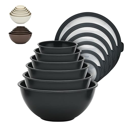 Bakken Master 12 Piece Plastic Nesting Bowls with Lids - Mixing Bowls Set includes 6 Prep Bowls and 6 Lids, BPA-Free, Reusable Meal Prep Containers, Microwave, Freezer & Dishwasher Safe, Gray by BAKK%C3%8BNMASTER