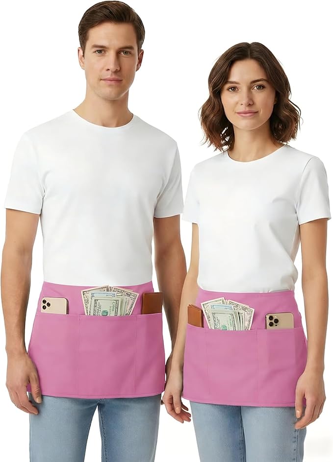 BOHARERS Pink Waitress Apron for Women with 3 Pockets - Durable Server Aprons for Restaurant Waterproof Oilproof - Image 4