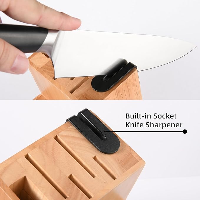 15-Piece Kitchen Knife Set with Block, ABS Ergonomic Handle for Chef Knife Set and Serrated Steak Knives Knife Sharpener and Kitchen Shears, Dishwasher Safe, Natural Block - Image 4