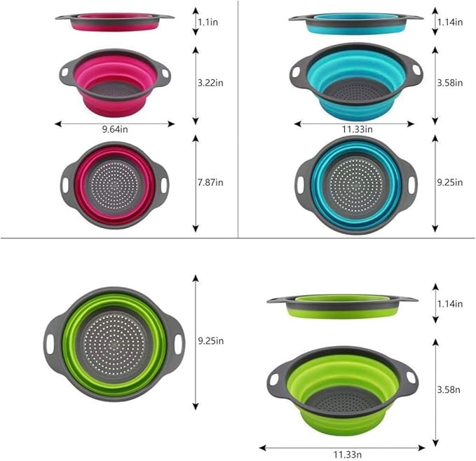 New and improved- Set of 3 Niklye Ultimate Kitchen Strainers—1×10” & 2×12” Collapsible Silicone Colanders. Now more durable and robust for everyday use with pasta, veggies, fruit & more. - Image 2