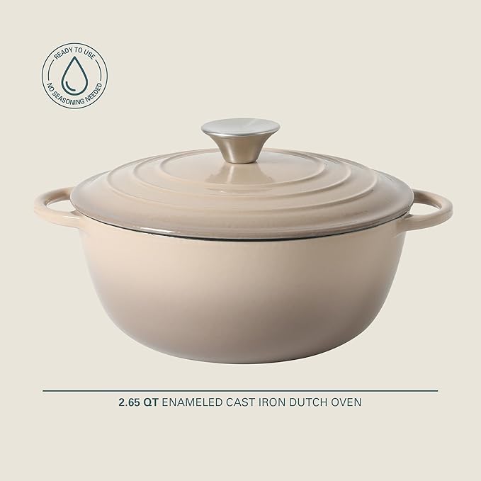 Gibson Home Addlestone 2.65 Qt Enameled Cast Iron Dutch Oven Pot with Lid – Round, Oven Safe to 500°F, Ideal for Bread Baking & Stews - Gradient Taupe - Image 2