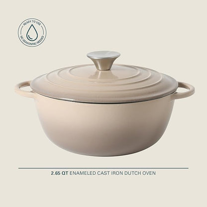 Gibson Home Addlestone 2.65 Qt Enameled Cast Iron Dutch Oven Pot with Lid – Round, Oven Safe to 500°F, Ideal for Bread Baking & Stews - Gradient Taupe - Image 2