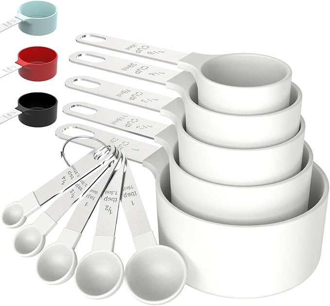 TILUCK Measuring Cups & Spoons Set, Stackable Cups and Spoons, Nesting Measure Cups with Stainless Steel Handle, Kitchen Gadgets for Cooking & Baking（white） by TILUCKBringsGoodLuck