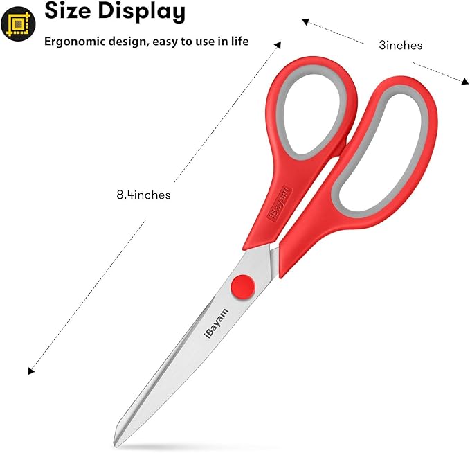 Scissors, iBayam 8" All Purpose Scissors Bulk 3-Pack, Ultra Sharp 2.5mm Thick Blade Shears Comfort-Grip for Office Desk Accessories Sewing Fabric Home Craft School Supplies, Right/Left Handed - Image 4