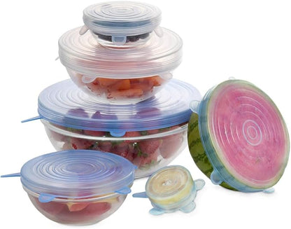 HIC Kitchen Reusable Stretch Food Storage Lids, Silicone, 13-Piece Set, Includes 12 Lids (2x 6 Sizes) Plus 1 Storage Bag by HIC