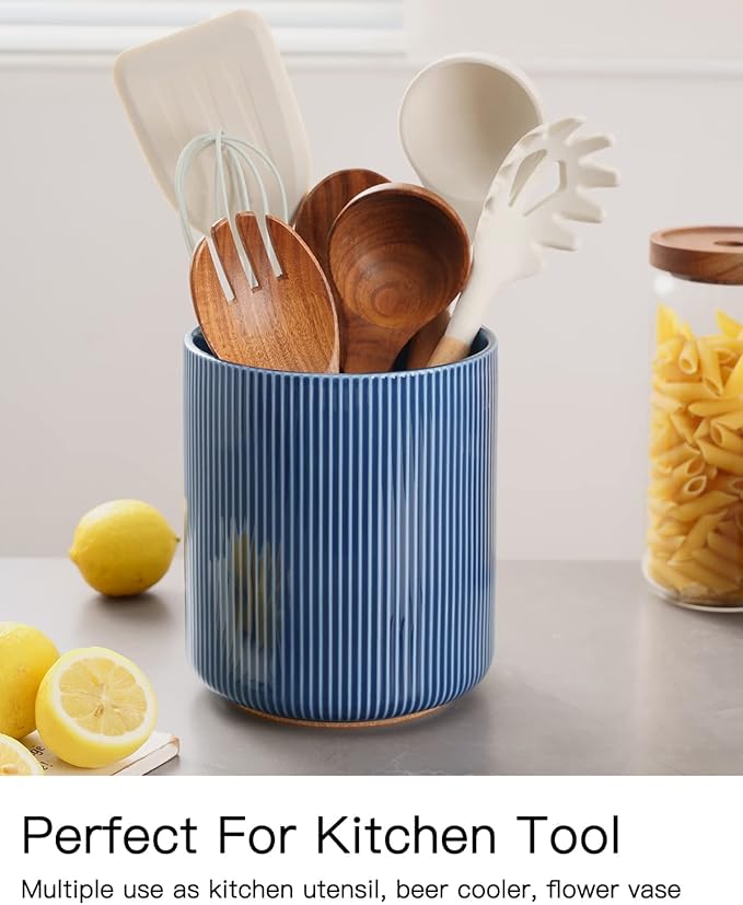 getstar Large Utensil Holder for Kitchen Counter,7.2" Vintage Ceramic Utensils Crocks Utensil Organizer for Spatula Farmhouse Kitchen Decor - Image 2