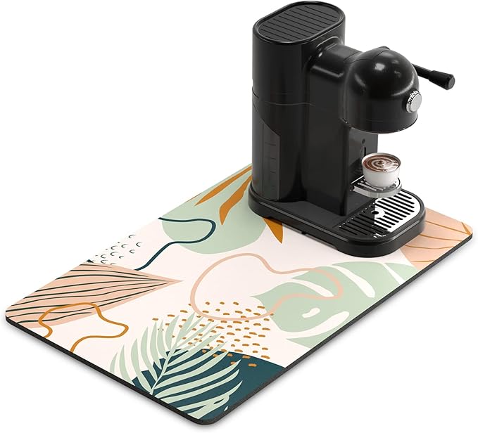 Rnivvi Coffee Mat, 12" x 19" Cute Boho Theme Coffee Bar Mats for Espresso Machine Station Accessories and Organizer, Hide Stain Rubber Backed Absorbent Dish Drying Pad for Kitchen Counter, Tropical by Rnivvi