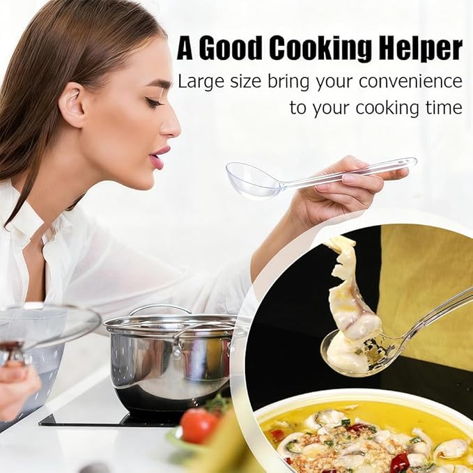 Large Plastic Serving Spoons,Disposable Heavy Duty Serving Spoons,Long Handle Scoop Soup Rice Ladle for Party Catering Buffet Restaurant,20 Pieces (Clear Colander) - Image 4