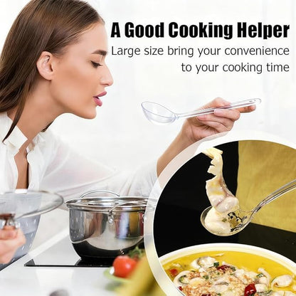 Large Plastic Serving Spoons,Disposable Heavy Duty Serving Spoons,Long Handle Scoop Soup Rice Ladle for Party Catering Buffet Restaurant,20 Pieces (10 Clear Colander +10 Clear Spoon) - Image 4