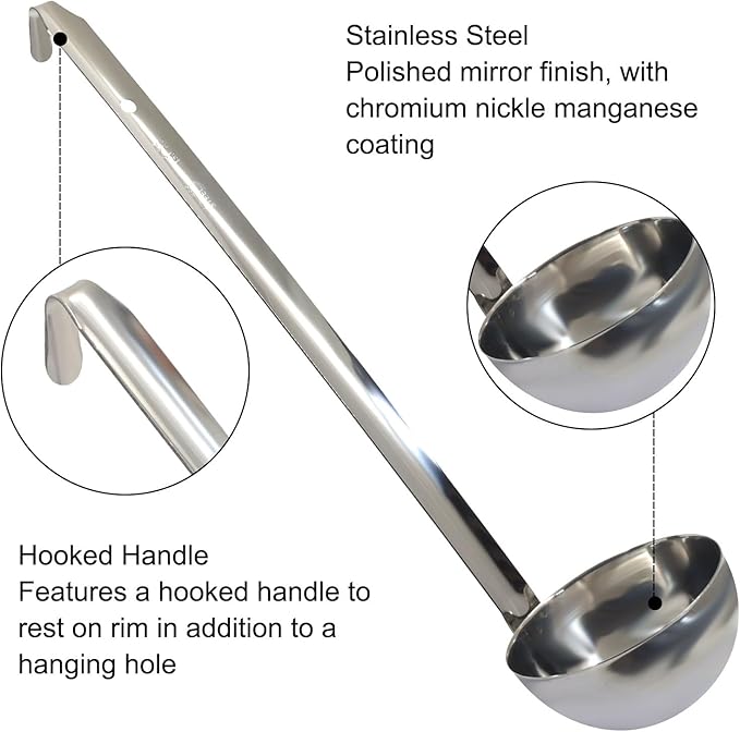5 Oz Stainless Steel Ladle, 3 Pcs Sturdy Soup Ladle, 11.8" Long Handle Length for Stirring, Portioning and Serving Soup and Stew in Restaurants and Home (3.43" Bowl Diameter） - Image 3