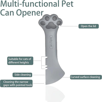 4 Pcs Pet Cans Supplies Set, Cat Food Can Lid Cover with Cute Paw Shape Opener Spatula Pet Wet Food Spoon Silicone Can Lids for Kitten Dog Cans