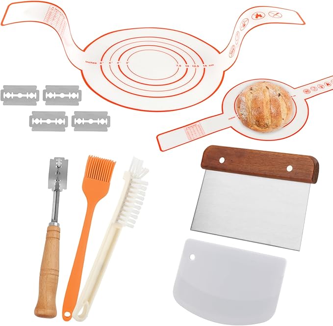 Bread Making Tools and Baking Supplies Sets,Danish Dough Whisk with Sourdough Scoring Tool for Bread Pastries Cakes and Pizzas Perfects Gift for Baker(SIZE:7 Pcs)