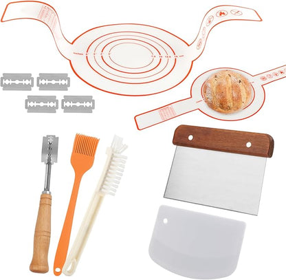 Bread Making Tools and Baking Supplies Sets,Danish Dough Whisk with Sourdough Scoring Tool for Bread Pastries Cakes and Pizzas Perfects Gift for Baker(SIZE:7 Pcs)