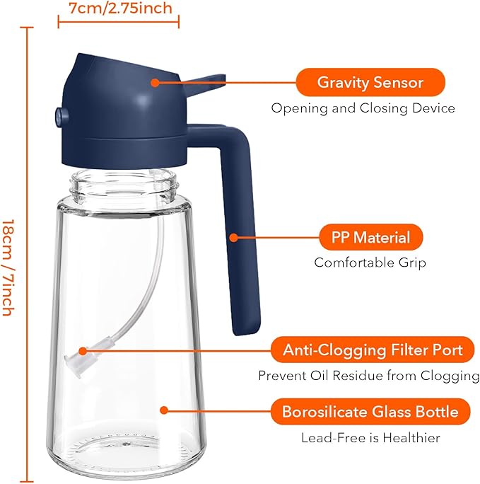 YARRAMATE 2Pcs 16oz/470ml Glass Olive Oil Sprayer for Cooking with Stickers, 2 in 1 Oil Dispenser for Kitchen Gadgets, Food Grade Premium Spray Bottle with Portion Control for Salad, BBQ (Black&Navy) - Image 8