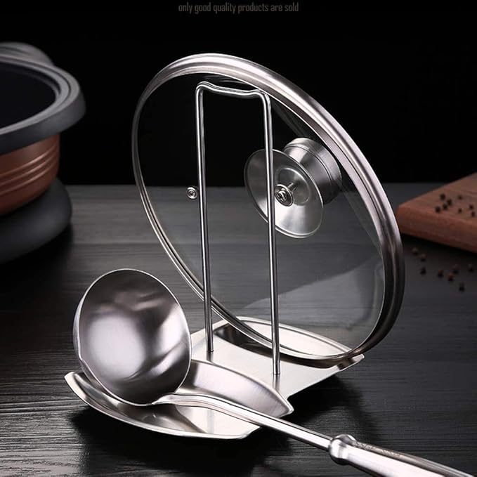 Lid and Spoon Rest Shelf,304 Stainless Steel Pan Pot Cover Lid Rack Stand Organizer,ZYLONE Pan Lid Organizer Storage Soup Spoon Rests Utensils Kitchen Tool - Image 3