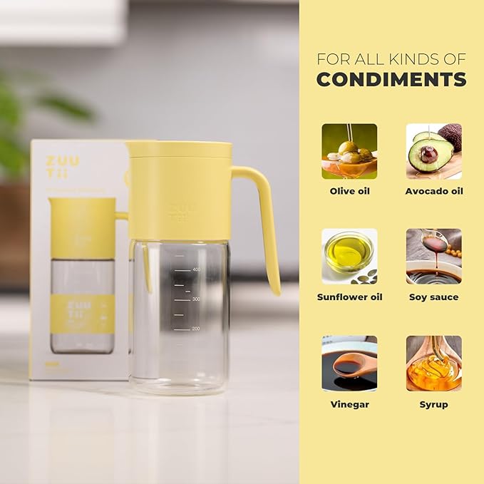 Zuutii Olive Oil Dispenser Bottle 18.6oz – Auto Flip Glass Vinegar Bottle with No-Drip Spout for Kitchen Cooking, Oil and Sauce Dispenser,Yellow - Image 4