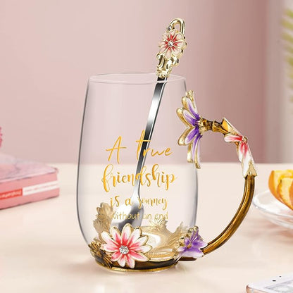 OEAGO Friendship Gifts for Women Best Tea Cup Friend Gifts for Women Flower Coffee Mug Christmas Birthday Gifts for Female Coworker - Image 7