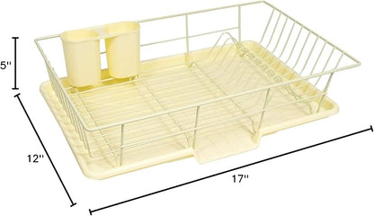 Sweet Home Collection Space-Saving 3-Piece Dish Drainer Rack Set: Efficient Kitchen Organizer for Quick Drying and Storage - Includes Cutlery Holder and Drainboard - Maximize Countertop Space, Yellow - Image 2
