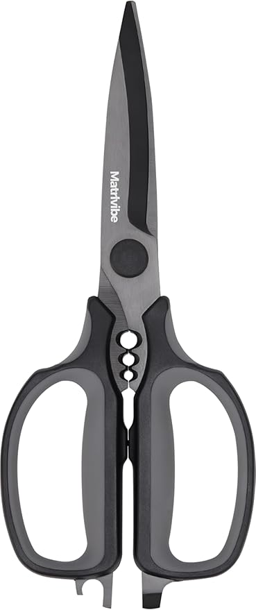 Heavy Duty Kitchen Shears, All Purpose Herb and Kitchen Scissors for food,Japanese 420J2 Stainless Steel,Titanium Coated, Detachable Blades and Soft TPR Handle,Dishwasher Safe by Matrlvibe
