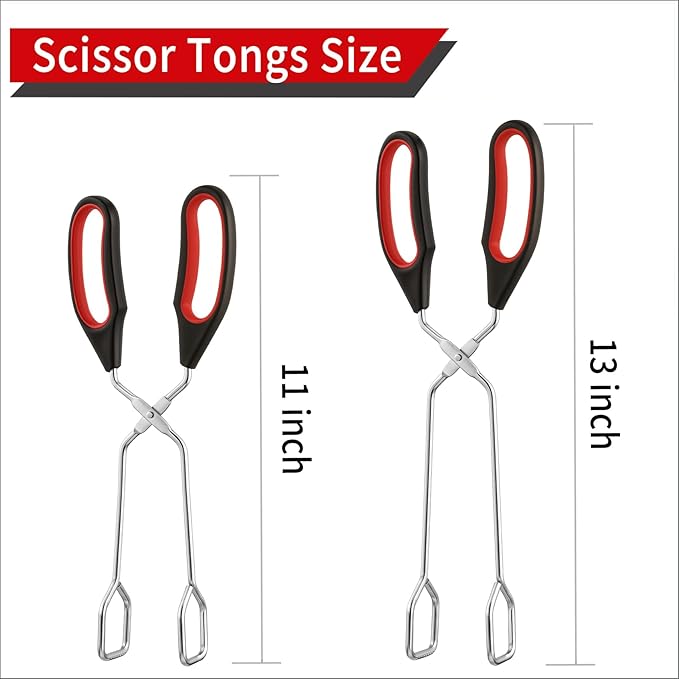 2-Pcs Stainless Steel Scissor Tongs, 9.25-Inch and 11-Inch set Kitchen cooking grilling tongs - Image 2