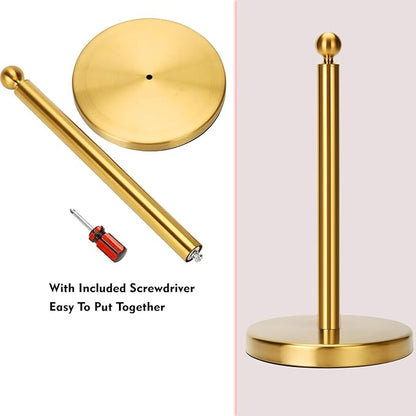 Gold Paper Towel Holder Countertop, Standing Paper Towel Roll Holder for Kitchen Bathroom, with Weighted Base for One-Handed Operation (Stainless Steel Base, Gold) - Image 6