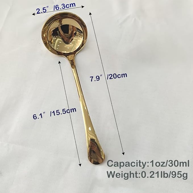 Small Ladle, Gravy Ladle, Premium 18/10 Stainless Steel Soup Sauce Ladles, 7.9 Inch Gold, 2 Pack