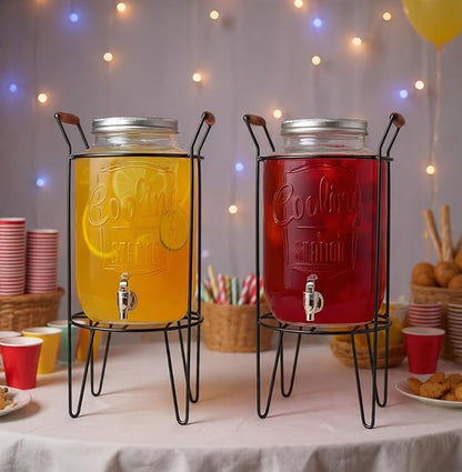 2 PACK-2 GALLON Drink Dispensers for Parties - Cooling Station Beverage Dispensers with Stand, Glass Water Jug Dispenser, 100% Leakproof Spigot Perfect For And Daily Use