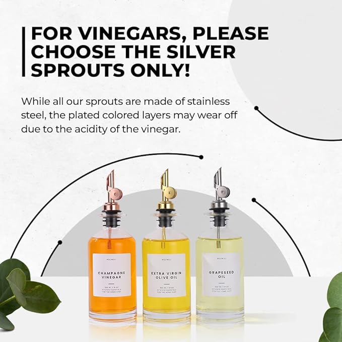 Molimoli Oil and Vinegar Dispenser with Metal Pour Spout, Weighted Pourer, Glass Bottle Dispenser for Kitchen, Olive Oil Cruet, Glass Olive Oil Bottle |350ml, Set of 2 - Image 2