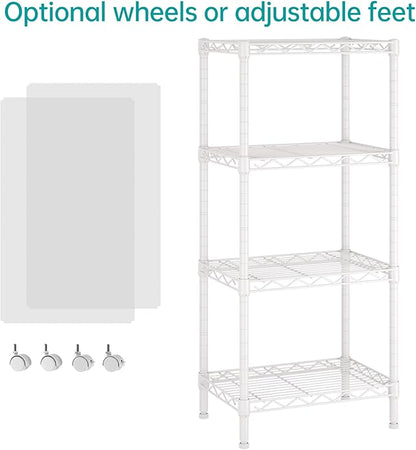 SINGAYE 4 Small Shelves Storage Shelf Wire Shelving Unit Metal Shelf Adjustable Organizers Storage Shelving with Wheels for Bathroom Laundry Room Kitchen Pantry11.5”D x 17.3”W x 44.5”H White - Image 4