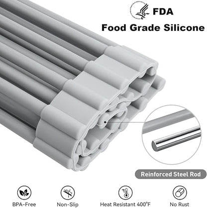 MERRYBOX Roll Up Over The Sink Dish Drying Rack Silicone Wrapped Foldable, Heat-Resistant, Anti-Slip Sink Rack Multipurpose Dish Drainer for Kitchen Sink Counter - Grey, 17.5" x 11" - Image 4