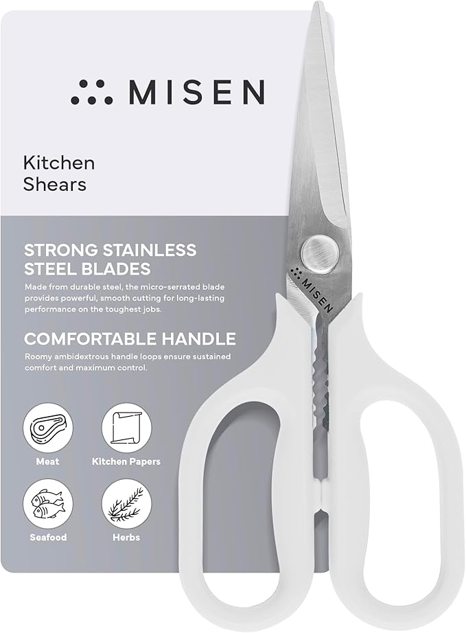 Misen Heavy Duty Kitchen Shears - Comfortable Ambidextrous Scissors for Meat, Poultry, Herbs & More - Easy to Clean - German Stainless Steel - Small | White by Misen
