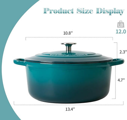 EDGING CASTING Dutch Ovens with Lid, Enameled Cast Iron Covered 5.5 Quart Dutch Oven with Dual Handle, Darkcyan - Image 3