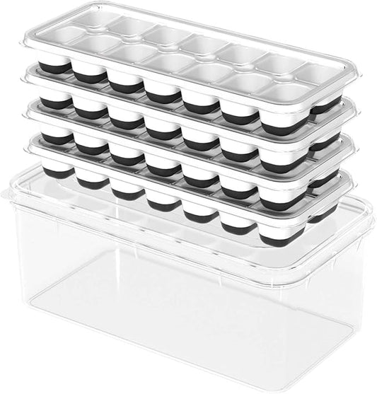DclobTop Ice Cube Trays with Lid and Bin, Ice Trays for Freezer - Easy to Release Silicone Mold, Stackable Reusable Plastic Molds for Cocktails, Whiskey, Drinks and Iced Coffee, BPA-Free by DclobTop