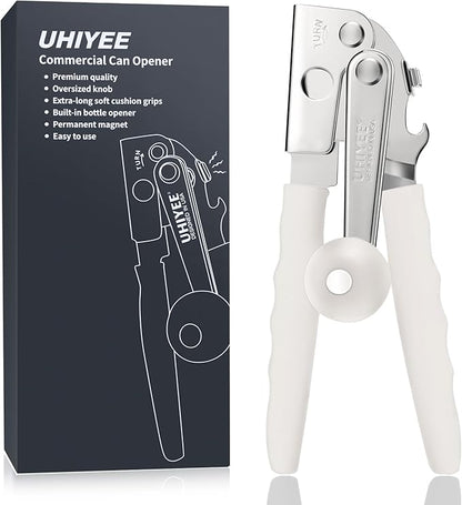 Commercial Can Opener, UHIYEE Hand Crank Can Opener Manual Heavy Duty with Comfortable Extra-long Handles, Oversized Knob, Large Handheld Can Open Easy for Big Cans, White - Image 8