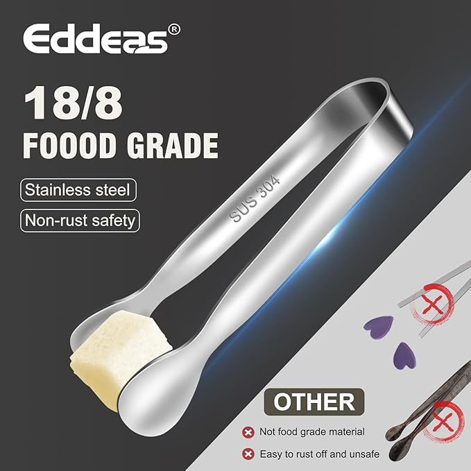 Eddeas Mini Tongs For Serving Food，Set fo 12 Small Tongs For Appetizers，Small Stainless Steel Metal Cooking Tong，for Tea Party Coffee Bar, 4 inch Sugar Tong - Silver - Image 2