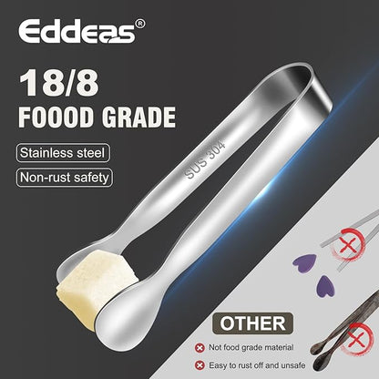 Eddeas Mini Tongs For Serving Food，Set fo 12 Small Tongs For Appetizers，Small Stainless Steel Metal Cooking Tong，for Tea Party Coffee Bar, 4 inch Sugar Tong - Silver - Image 2