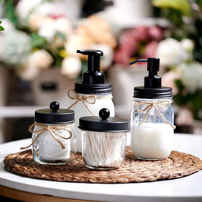 Amolliar Mason Jar Liquid Soap Dispenser, 16OZ Refillable Glass Soap Dispenser for Bathroom, Hand Soap, Dish Soap, Lotion Dispenser for Kitchen, Farmhouse Decor, Soap Pump Bottle, Black 2 Pack - Image 3