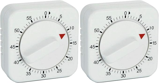Square 60 Minute Mechanical Kitchen Timer, Easy to Use Visual Cooking Timer with Strong Magnet and Loud Alarm, Manual Countdown Timer for Classroom, Home, Study and Cooking (2 Pack) by NUOSWEK