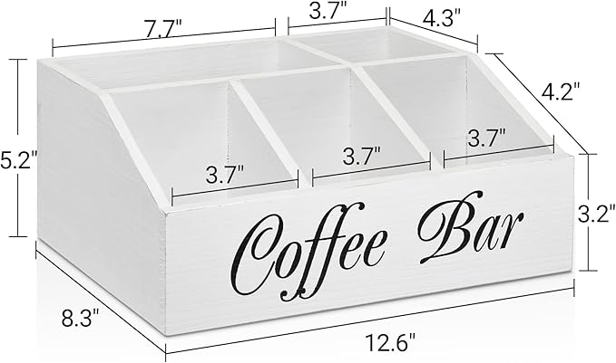 ugiftt Coffee Station Organizer for Counter, Wood Coffee Pods Holder Storage Basket, Tea Condiment Storage Organizer, Rustic Wood Bar Decor for Accessories - Image 4