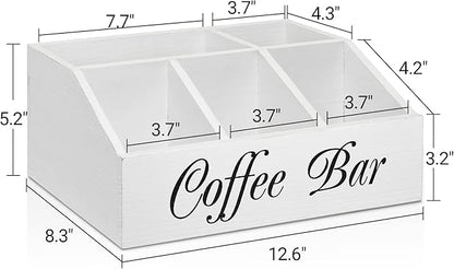 ugiftt Coffee Station Organizer for Counter, Wood Coffee Pods Holder Storage Basket, Tea Condiment Storage Organizer, Rustic Wood Bar Decor for Accessories - Image 4