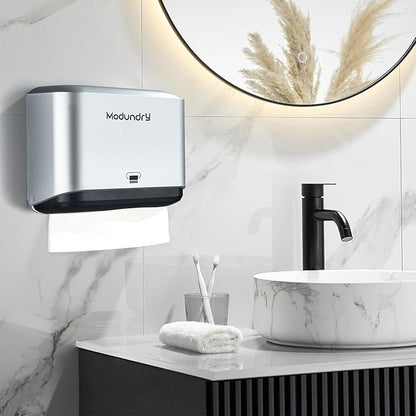 Wall Mount Paper Towel Dispenser, Multifold Hand Towel Dispenser with Smart Lock, Adhesive No-Drill or Screw Install, Holds 200 Towels for Bathroom, Restroom, Office, Kitchen & Home, Sliver