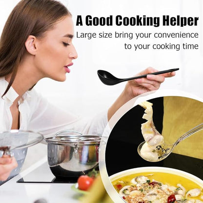 Large Plastic Serving Spoons,Disposable Heavy Duty Serving Spoons,Long Handle Scoop Soup Rice Ladle for Party Catering Buffet Restaurant,20 Pieces (10 Black Colander +10 Black Spoon) - Image 4