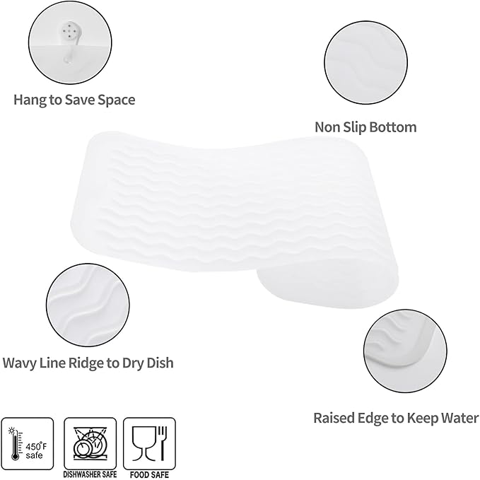 MicoYang Silicone Dish Drying Mat for Multiple Usage,Easy clean,Eco-friendly,Heat-resistant Silicone Mat for Kitchen Counter,Sink,Bar,Bottle,or Cup Translucent M 17 inches x 6 inches - Image 4