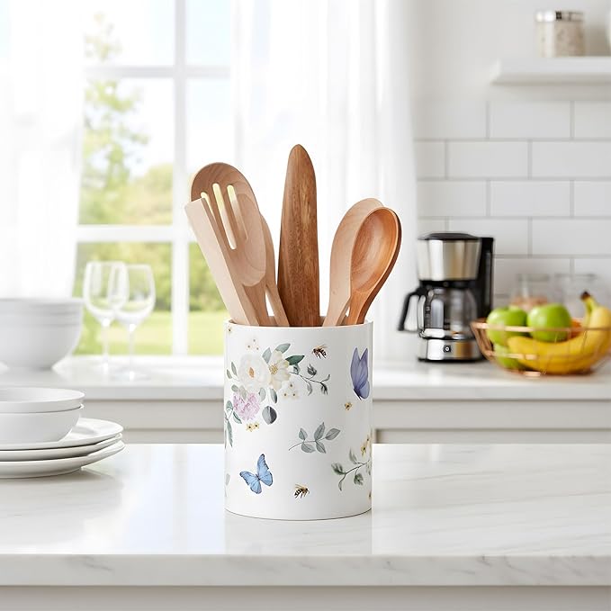 WILLBOND Butterfly Spring Kitchen Decor Acrylic Butterfly Kitchen Utensil Holder Crock Spoon Organizer for Countertop Table Decor Coffee Spoon Holder Jar for Cooking Tools
